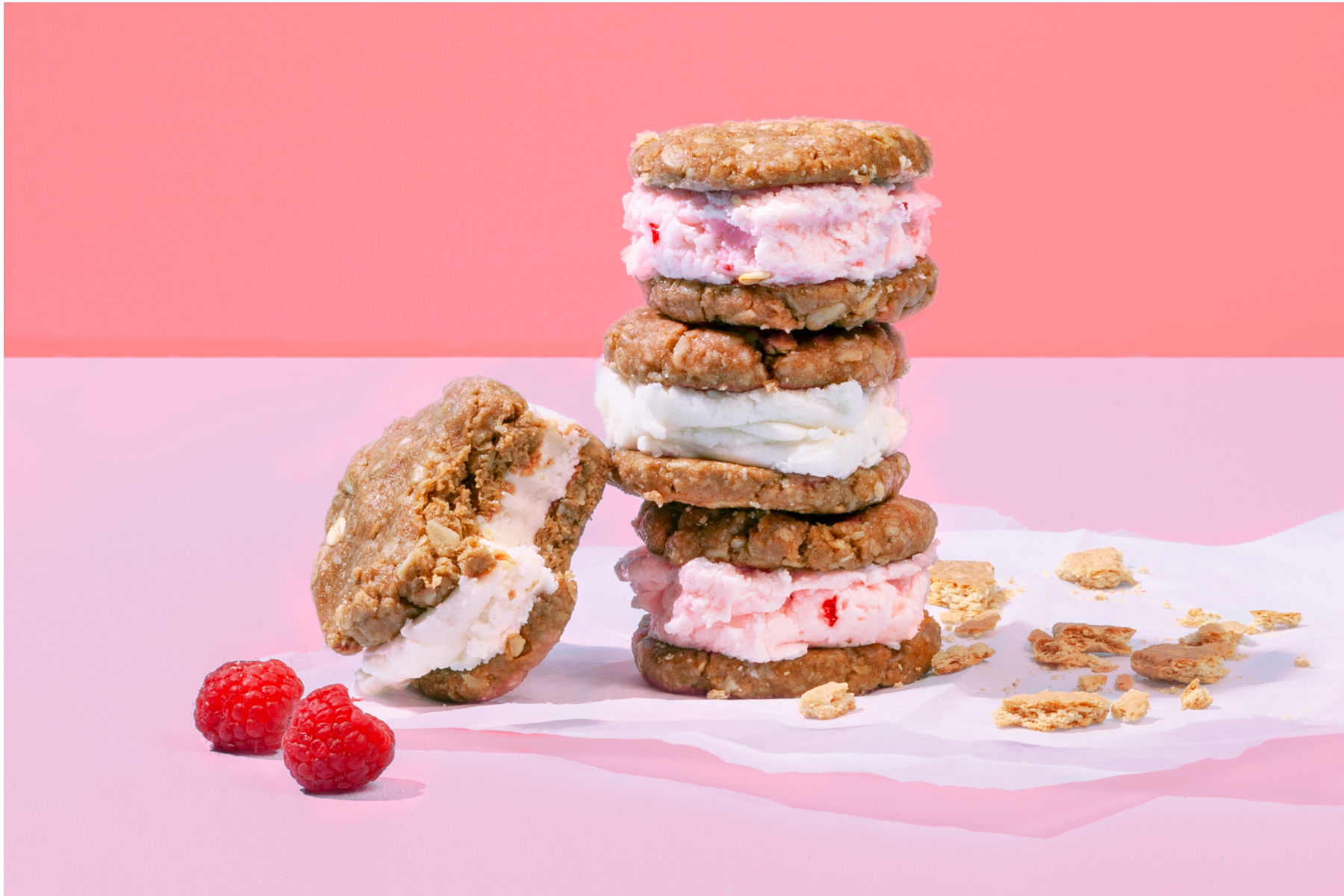 Berry Nice Cream Sandwiches with No-Bake Cookies